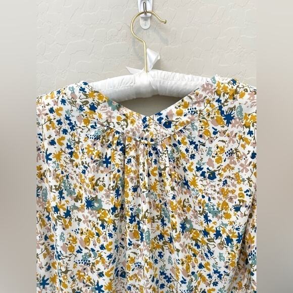 CYNTHIA ROWLEY | White Flowy Peasant Boho Floral 3/4 Sleeve Blouse | Small - Picture 4 of 8